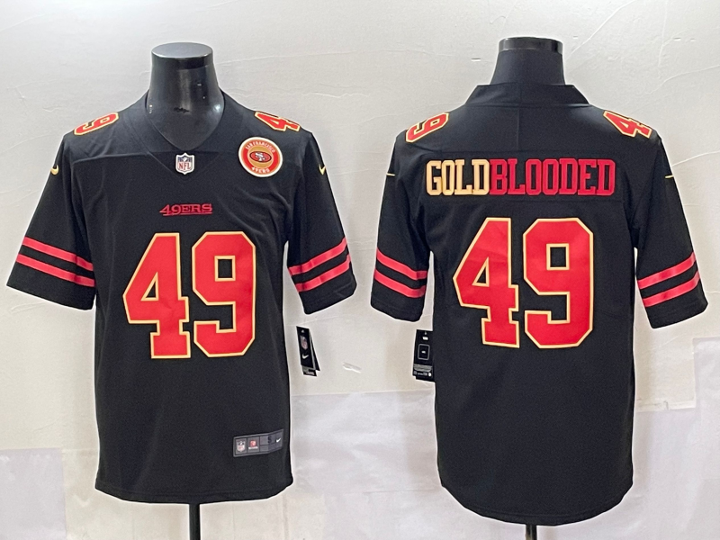 Men San Francisco 49ers #49 Goldblooded Black gold 2024 Nike Vapor Limited NFL Jersey style 036